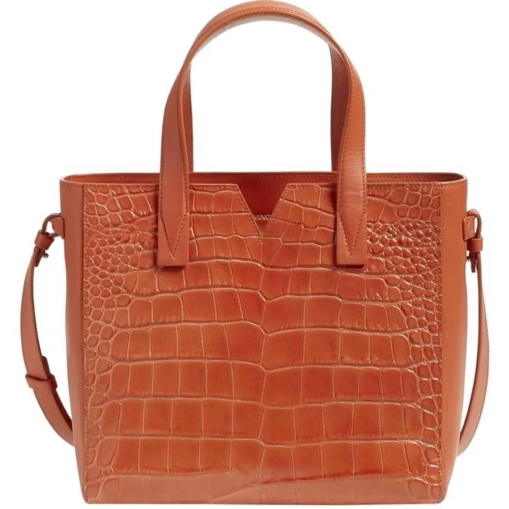 Vince Baby Signature V Croc Embossed Leather Handbag Purse